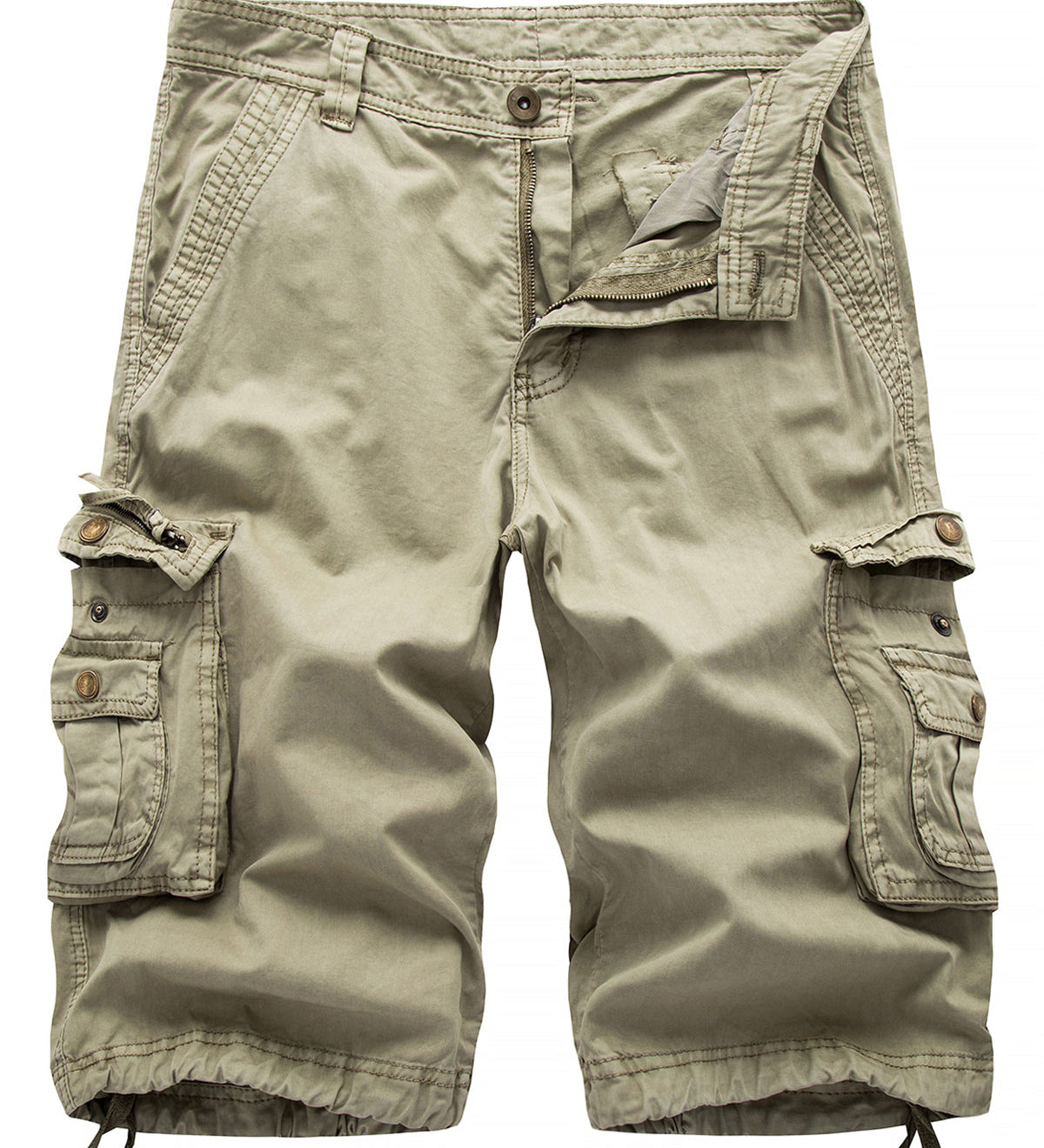 Short en coton multi-poches décontracté d'extérieur de couleur unie de grande taille pour hommes