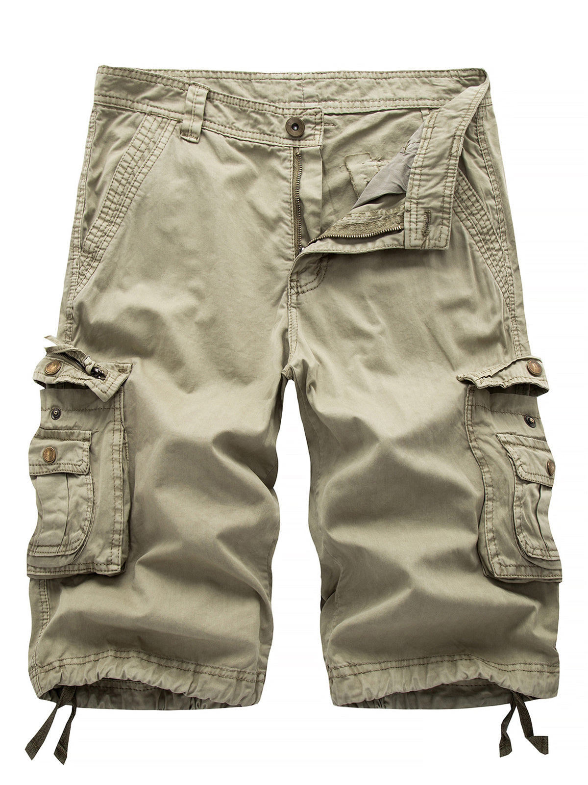 Short en coton multi-poches décontracté d'extérieur de couleur unie de grande taille pour hommes