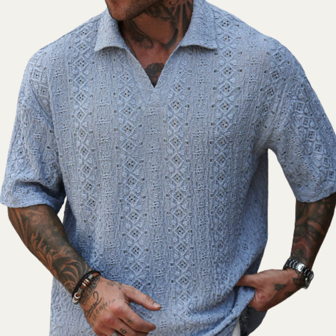 La chemise en lin en crochet maillé boho pour homme Glenridge Hill – Bleu clair
