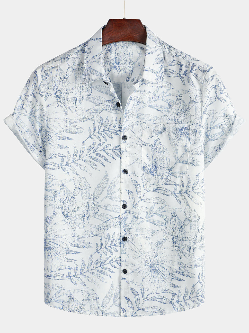 Chemise hawaïenne blanche à manches courtes à imprimé floral rétro pour homme