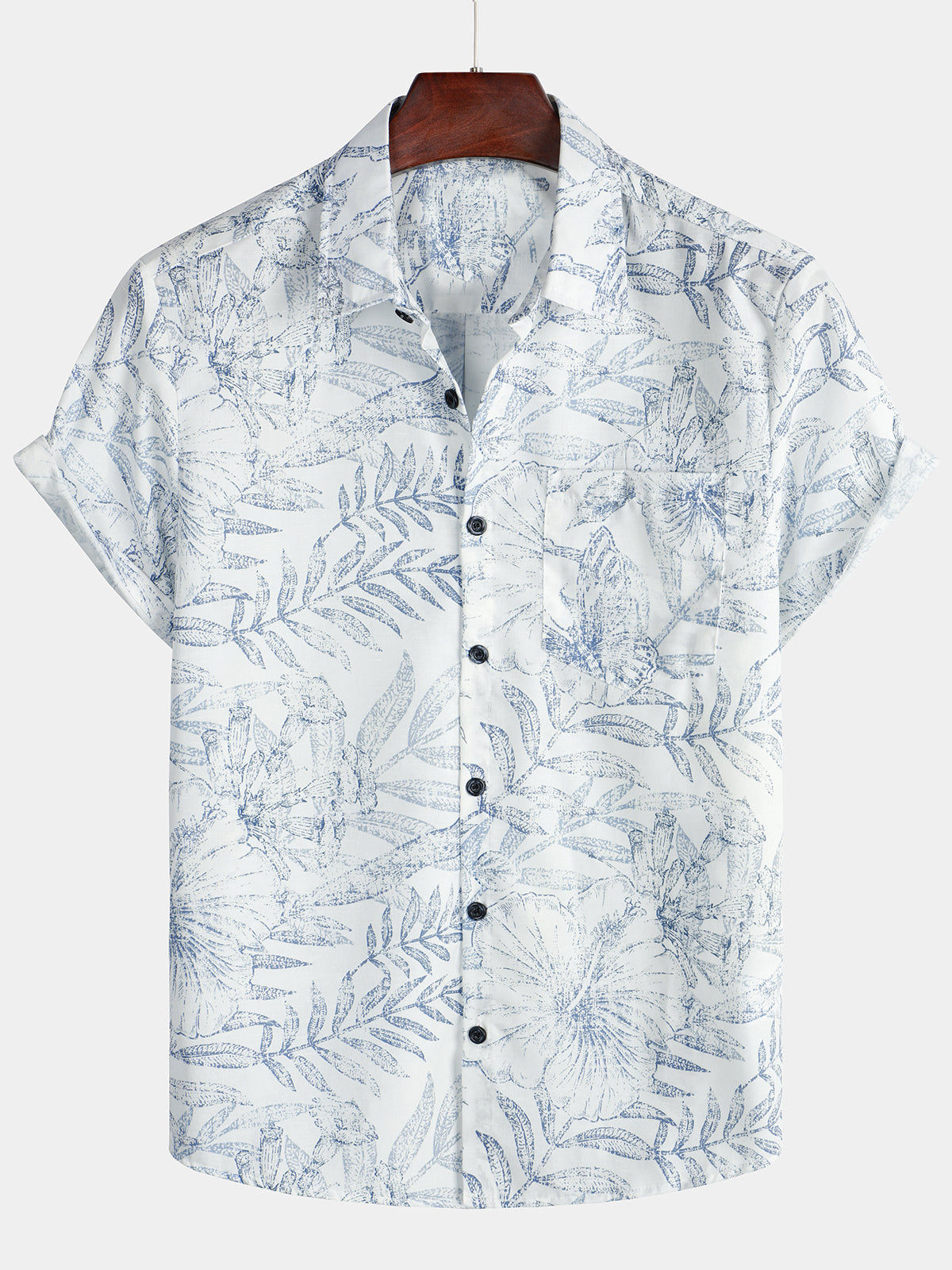 Chemise hawaïenne blanche à manches courtes à imprimé floral rétro pour homme