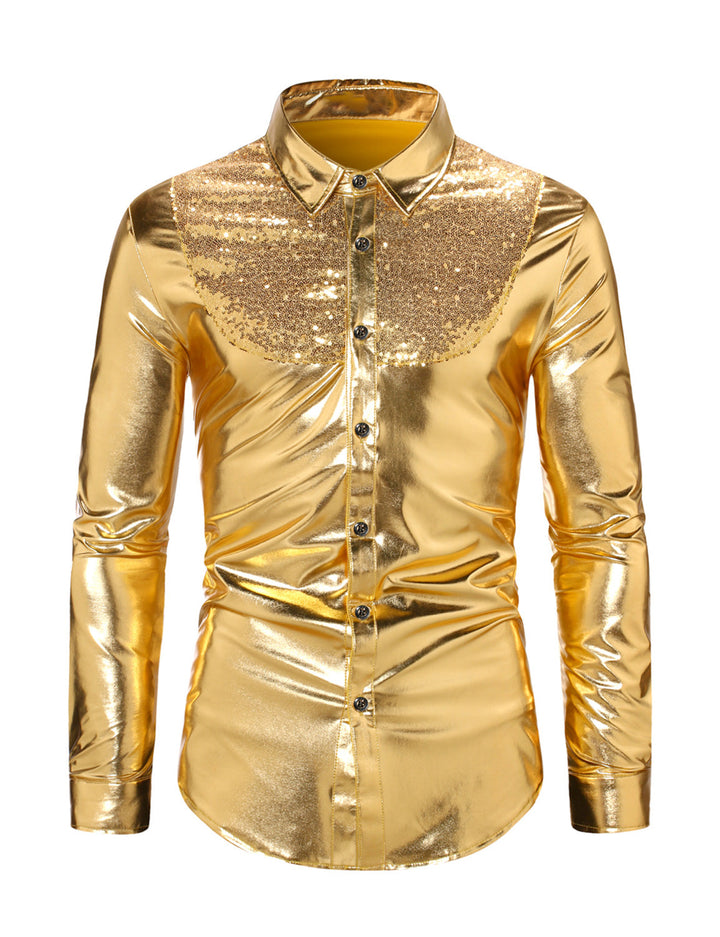 Costume de smoking boutonné brillant de luxe pour hommes, chemise de soirée à manches longues
