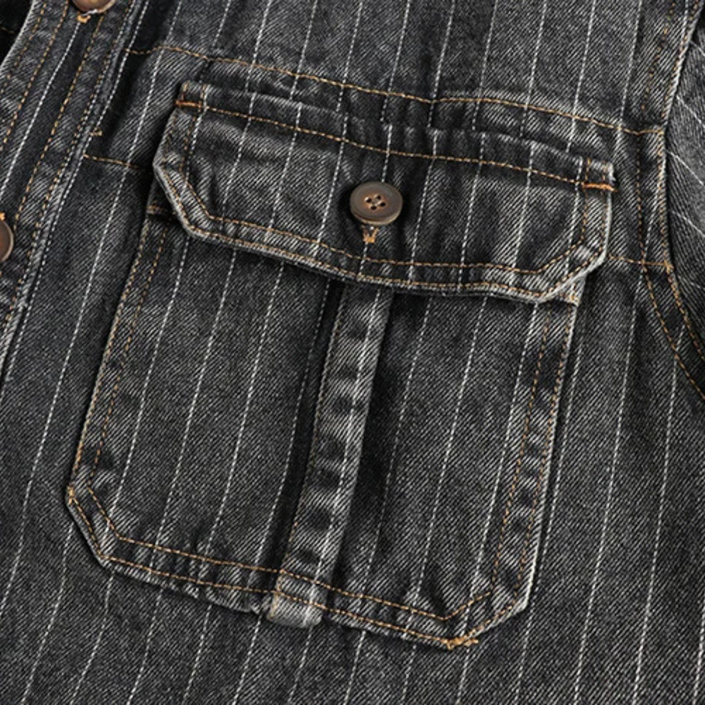 La Veste Chemise en Jean à Rayures Verticales Vintage Lavée Oakcrest pour Homme – Bleu Foncé