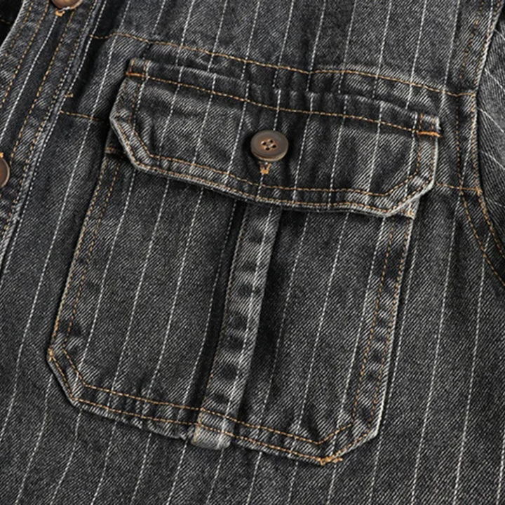 La Veste Chemise en Jean à Rayures Verticales Vintage Lavée Oakcrest pour Homme – Bleu Foncé