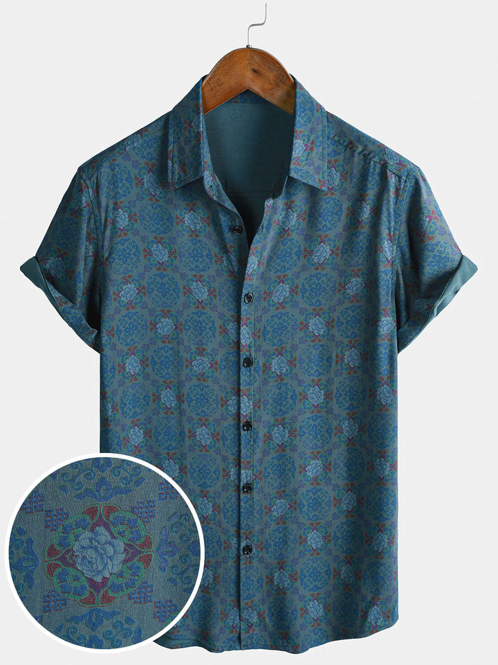 Chemise Homme Décontractée Style Bohème Rétro Manches Courtes