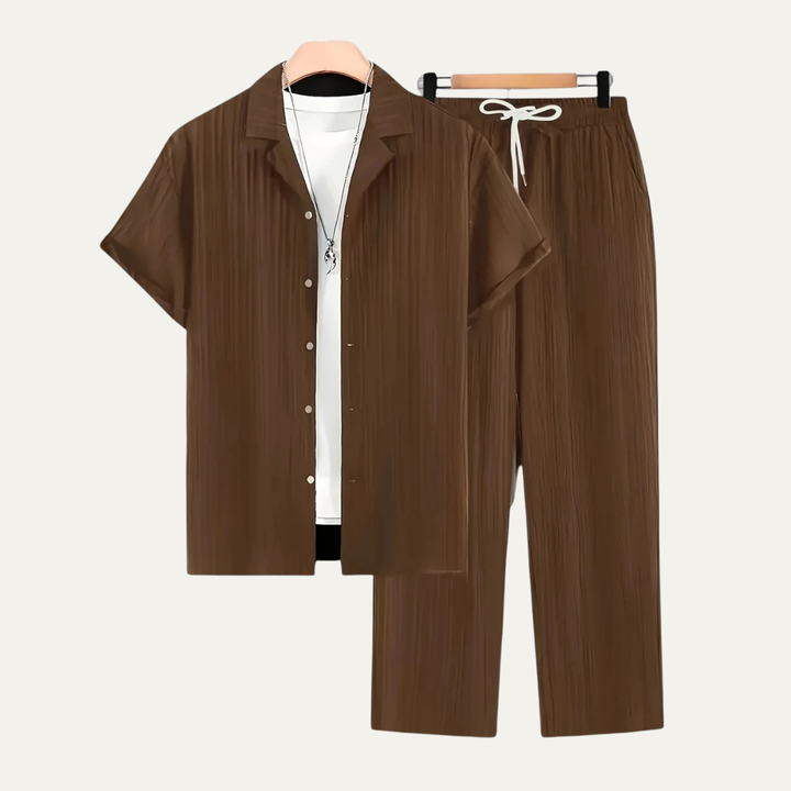Le Set Deux Pièces en Lin pour Homme Dervio – Chemise Légère à Boutons &amp; Pantalons Décontractés