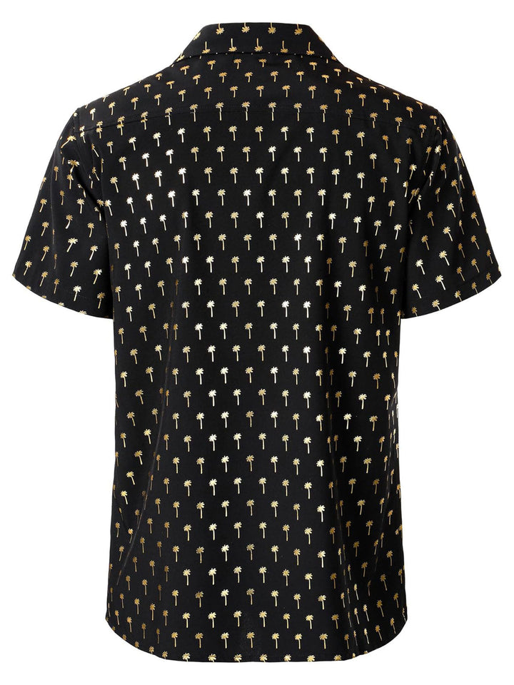 Chemise à manches courtes et col cubain Golden Palm Tree pour homme