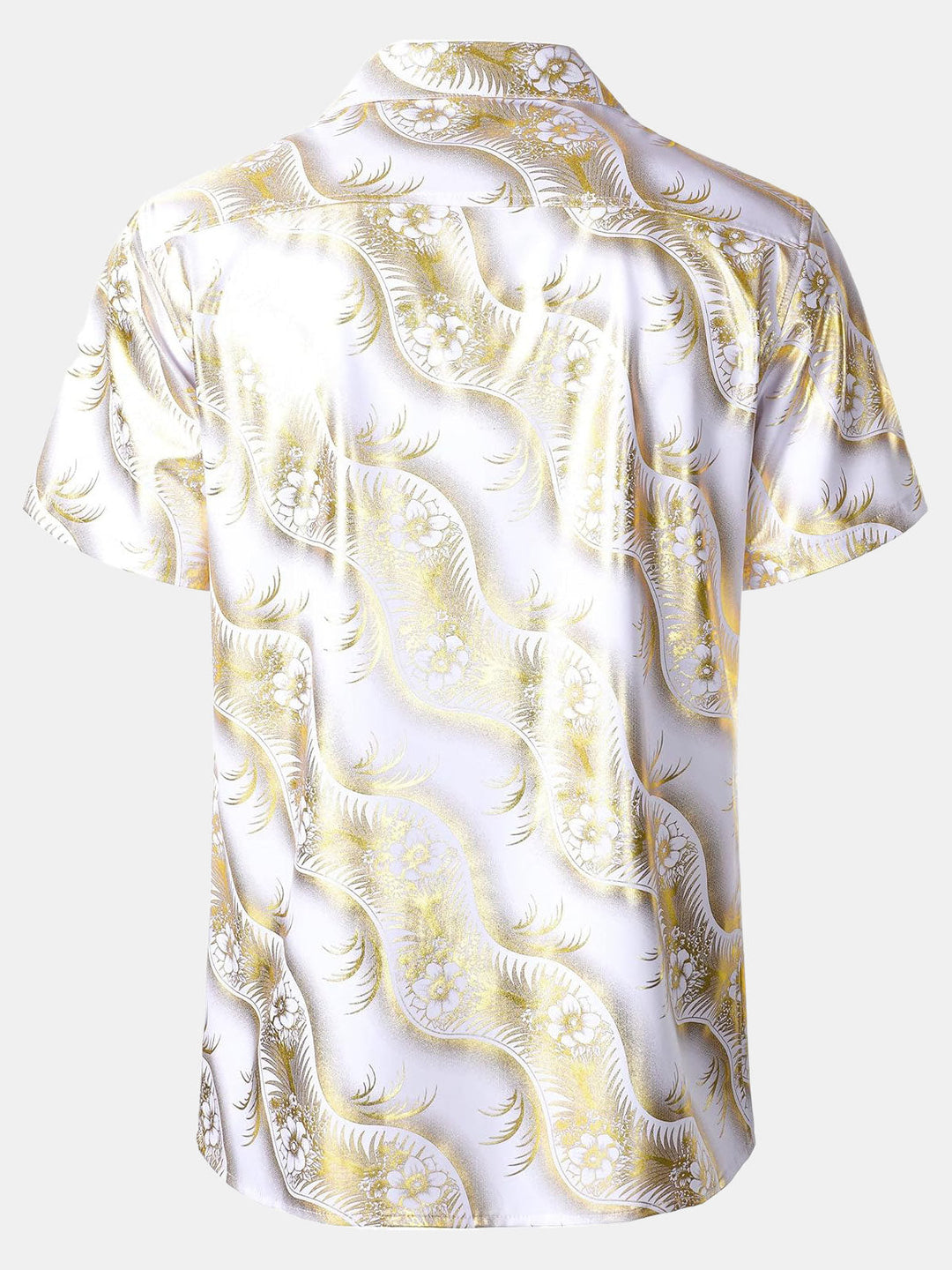 Chemise à manches courtes et col cubain pour homme, imprimé floral doré