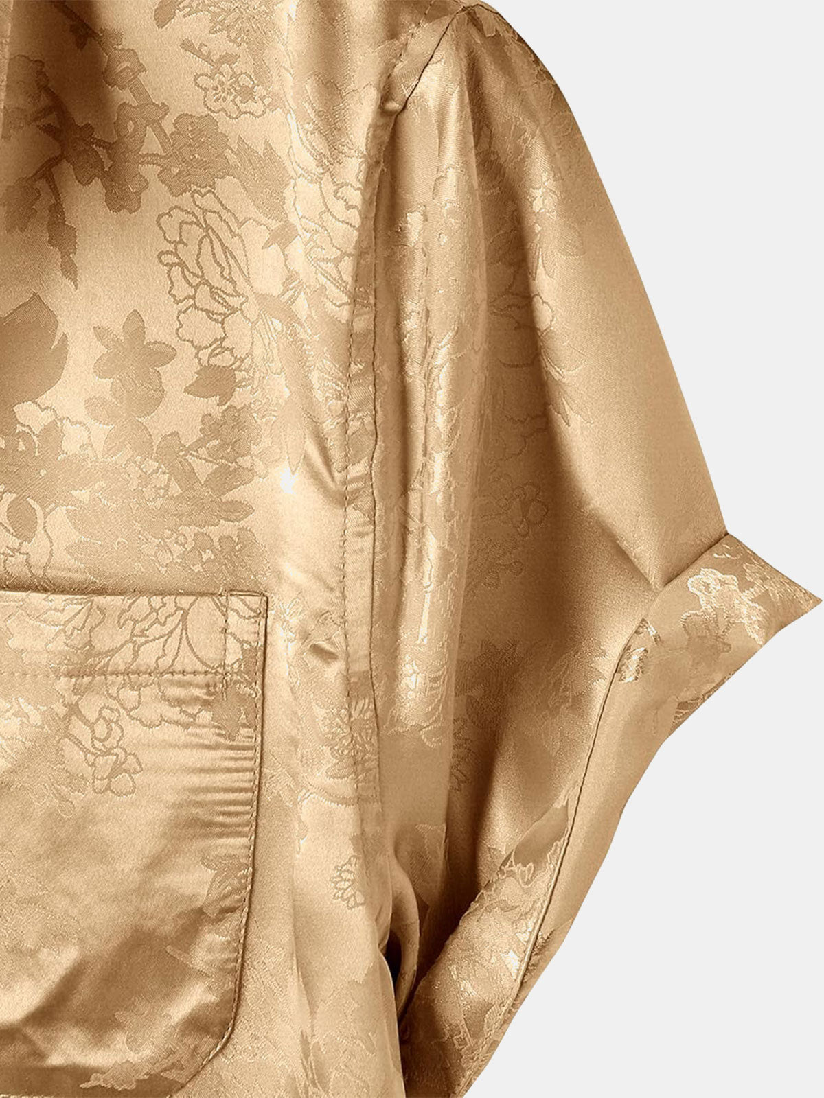 Chemise à manches courtes en satin de soie à poches et jacquard floral pour homme