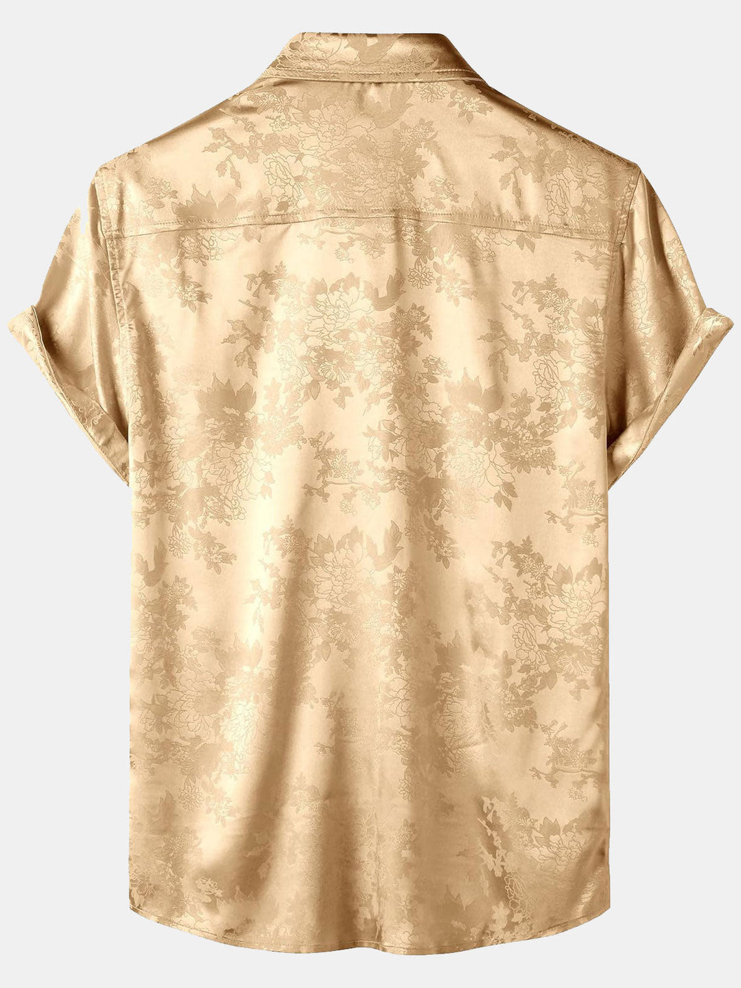 Chemise à manches courtes en satin de soie à poches et jacquard floral pour homme