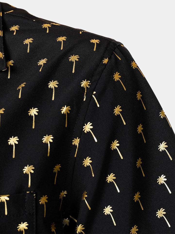 Chemise à manches courtes et col cubain Golden Palm Tree pour homme