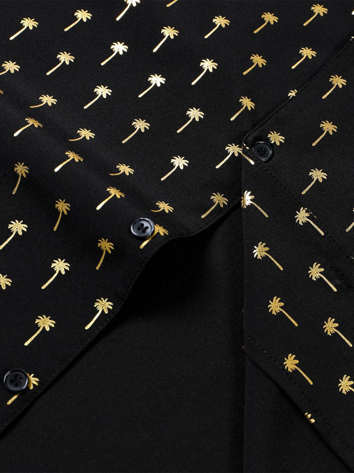 Chemise à manches courtes et col cubain Golden Palm Tree pour homme