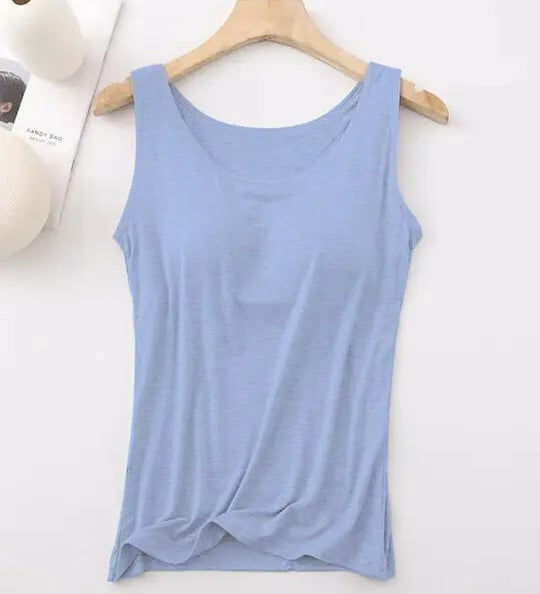 Débardeur Femme Avec Soutien-Gorge Intégré Sans Manches Décontracté Basique Col Rond Classique