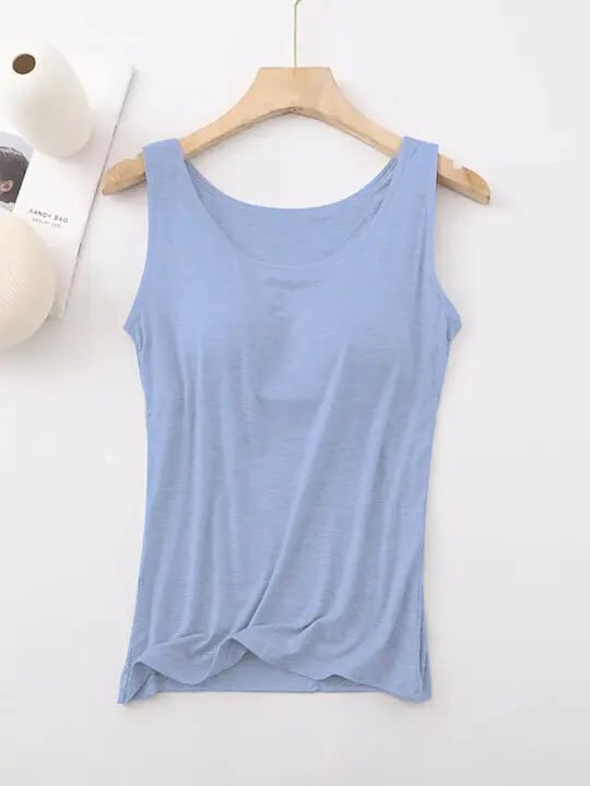 Débardeur Femme Avec Soutien-Gorge Intégré Sans Manches Décontracté Basique Col Rond Classique