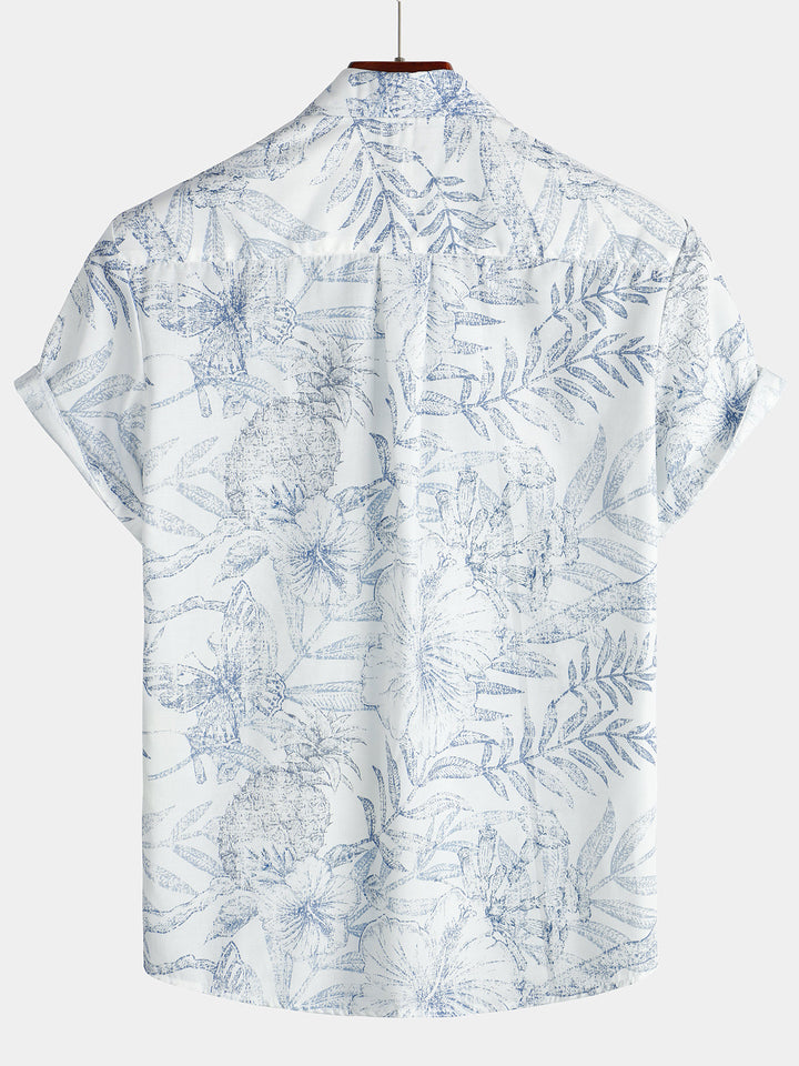 Chemise hawaïenne blanche à manches courtes à imprimé floral rétro pour homme