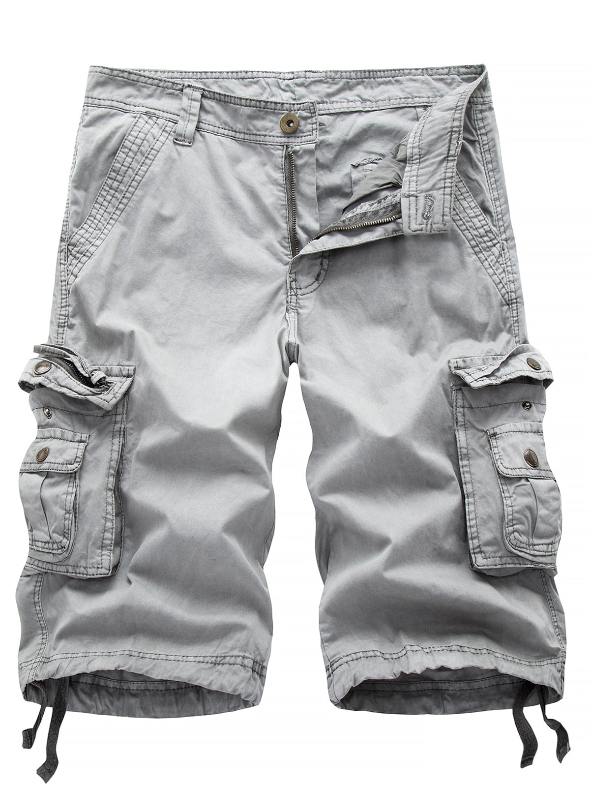 Short en coton multi-poches décontracté d'extérieur de couleur unie de grande taille pour hommes