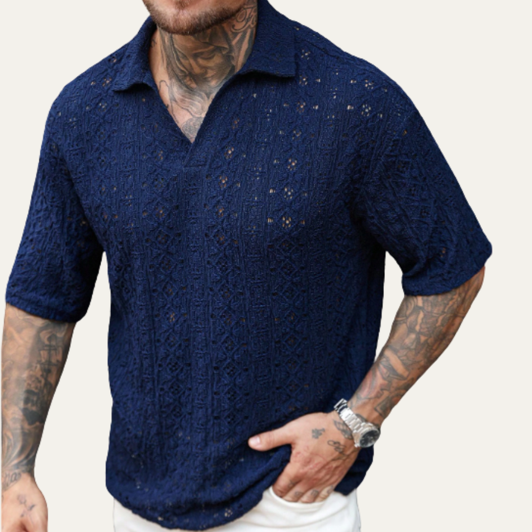 La Chemise en Lin Crochet Maillé Bohémien pour Homme Glenridge Hill – Bleu Marine
