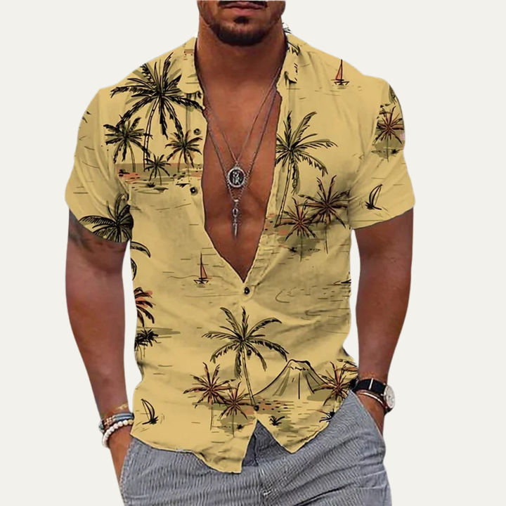 La chemise de plage hawaïenne à imprimé noix de coco tropical pour hommes Cedarforest