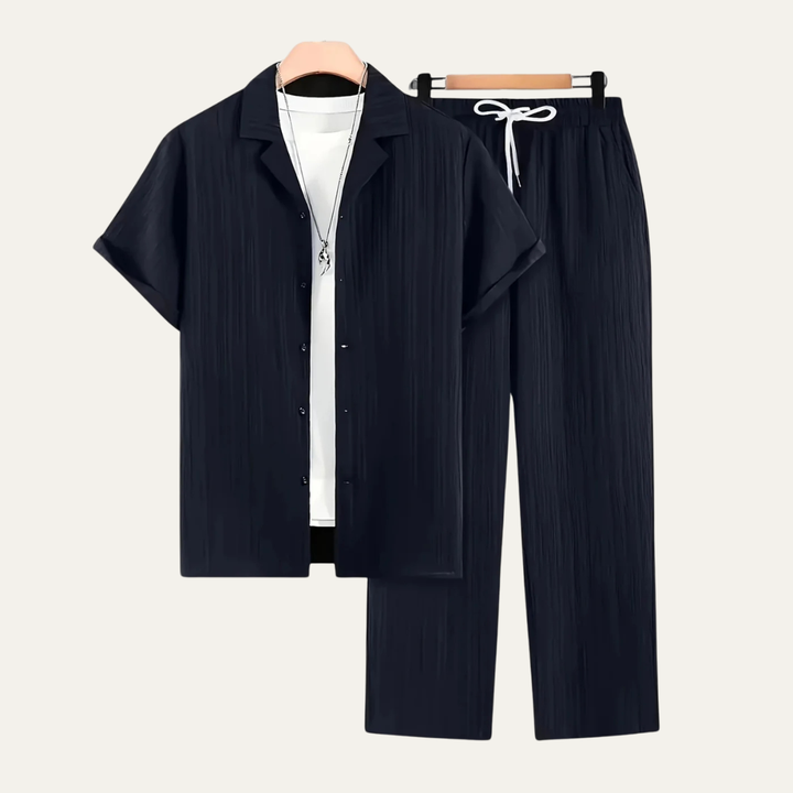 Le Set Deux Pièces en Lin pour Homme Dervio – Chemise Légère à Boutons &amp; Pantalons Décontractés