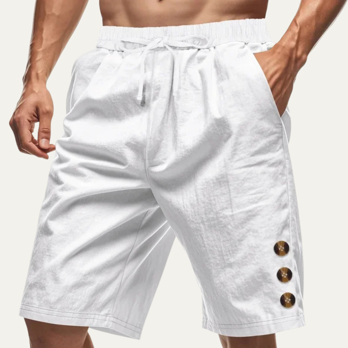 Shorts d'été décontractés pour hommes Ashbury avec détails de boutons et cordon de serrage