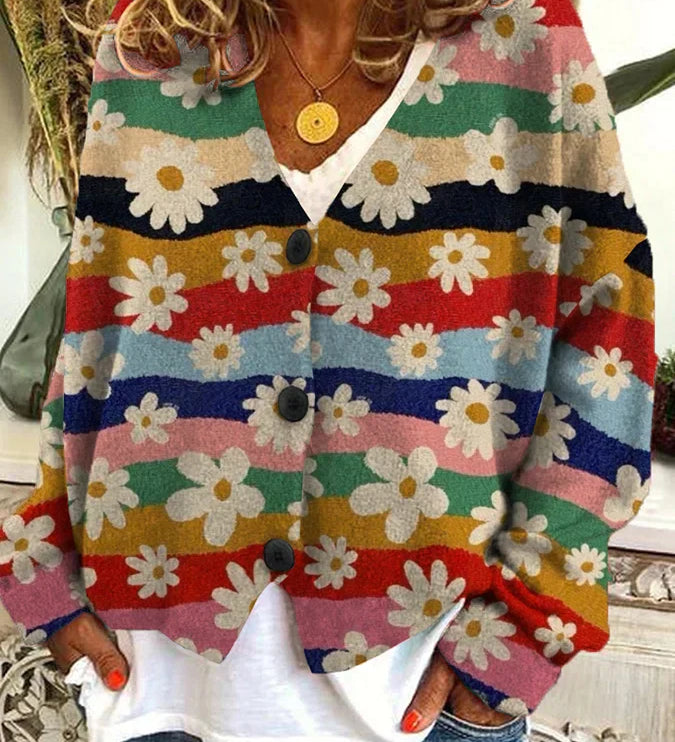 Lune | Cardigan Vintage Coloré avec Boutons pour Femme