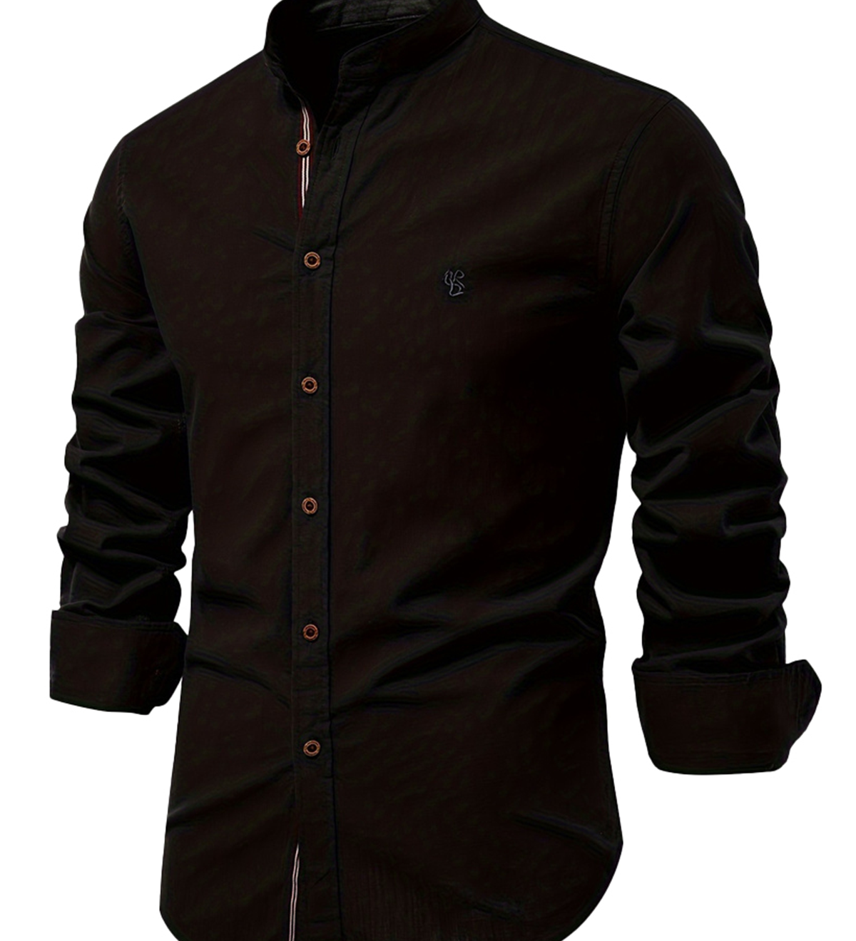 Chemise à manches longues boutonnée en coton de couleur unie respirante pour hommes