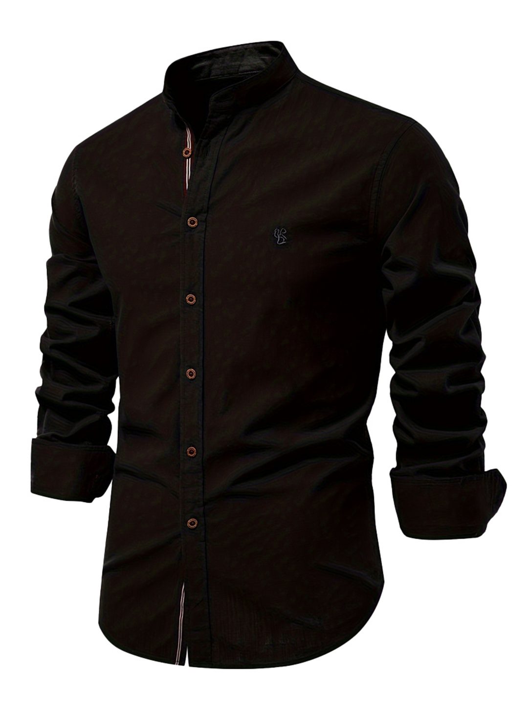 Chemise à manches longues boutonnée en coton de couleur unie respirante pour hommes