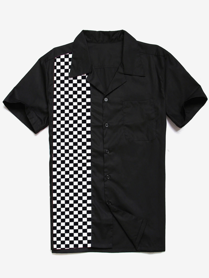 Chemise à manches courtes avec drapeau à damier noir et blanc Camp 50&
