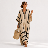 Caftan Salma Beige Rayures Noires