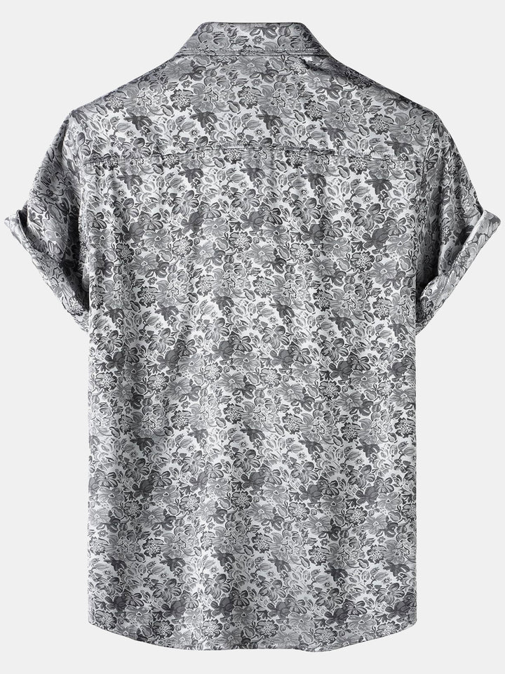 Chemise à manches courtes en satin de soie jacquard à imprimé floral pour homme