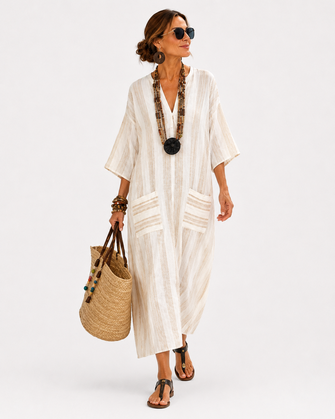 Caftan Aisha Blanc Rayures