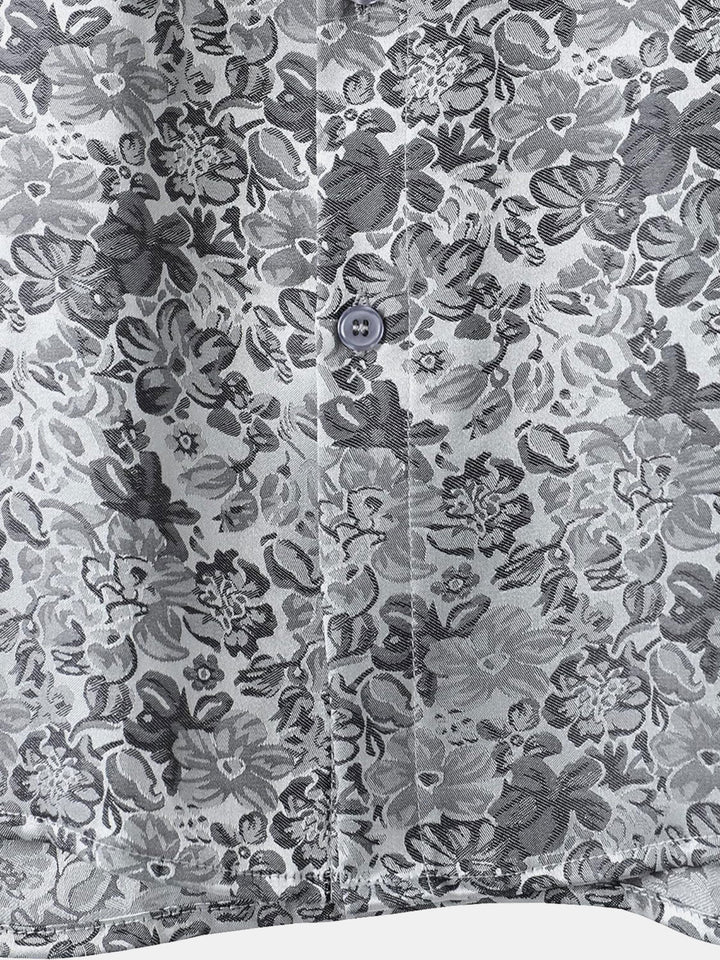 Chemise à manches courtes en satin de soie jacquard à imprimé floral pour homme