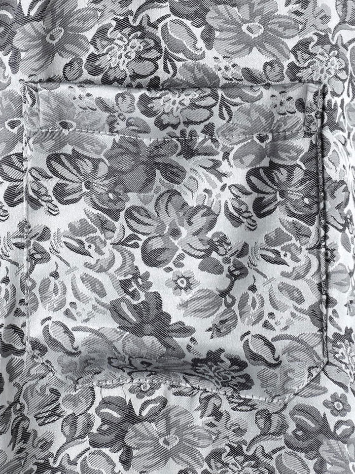 Chemise à manches courtes en satin de soie jacquard à imprimé floral pour homme