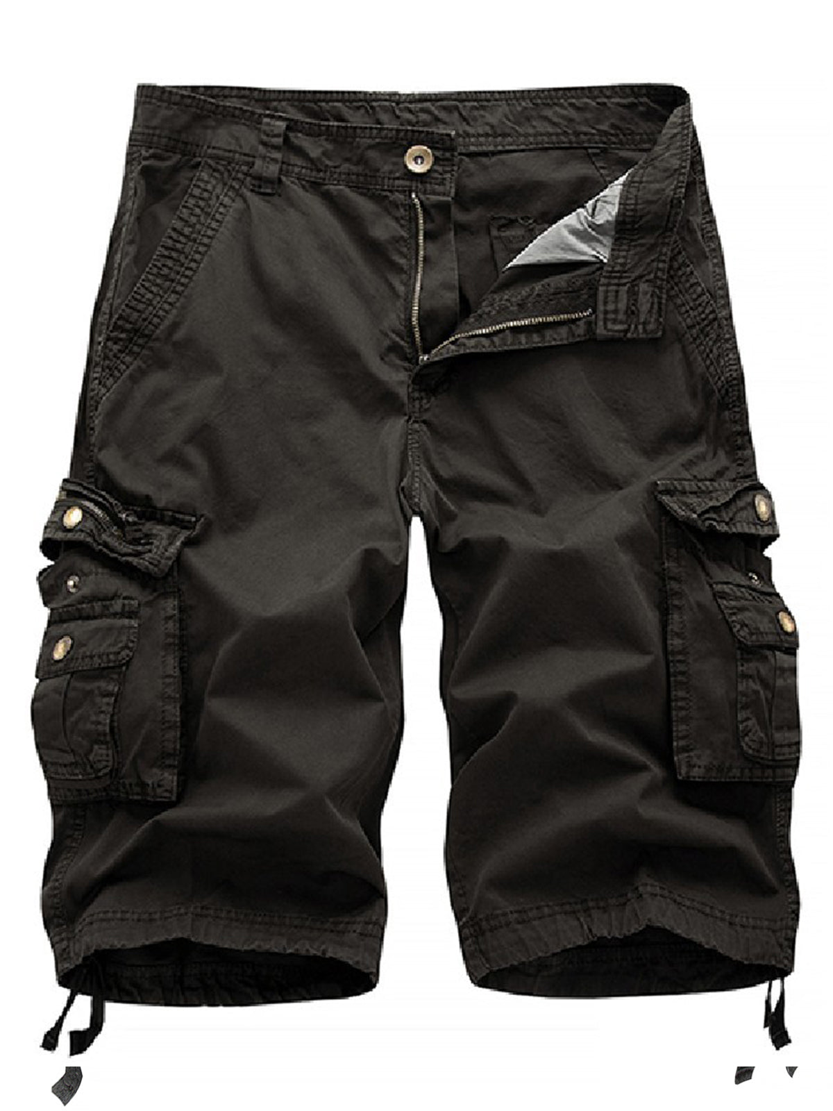 Short en coton multi-poches décontracté d'extérieur de couleur unie de grande taille pour hommes