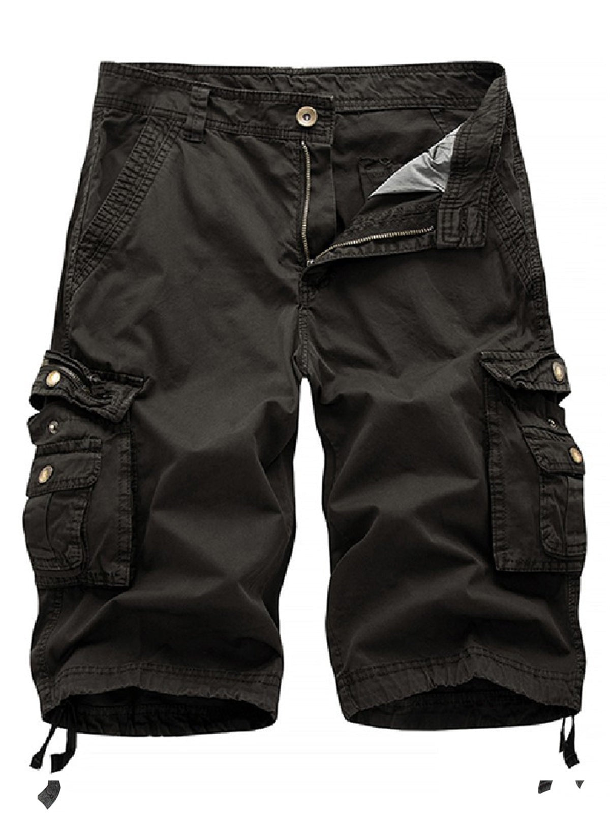 Short en coton multi-poches décontracté d'extérieur de couleur unie de grande taille pour hommes
