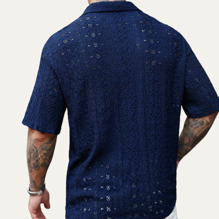 La Chemise en Lin Crochet Maillé Bohémien pour Homme Glenridge Hill – Bleu Marine