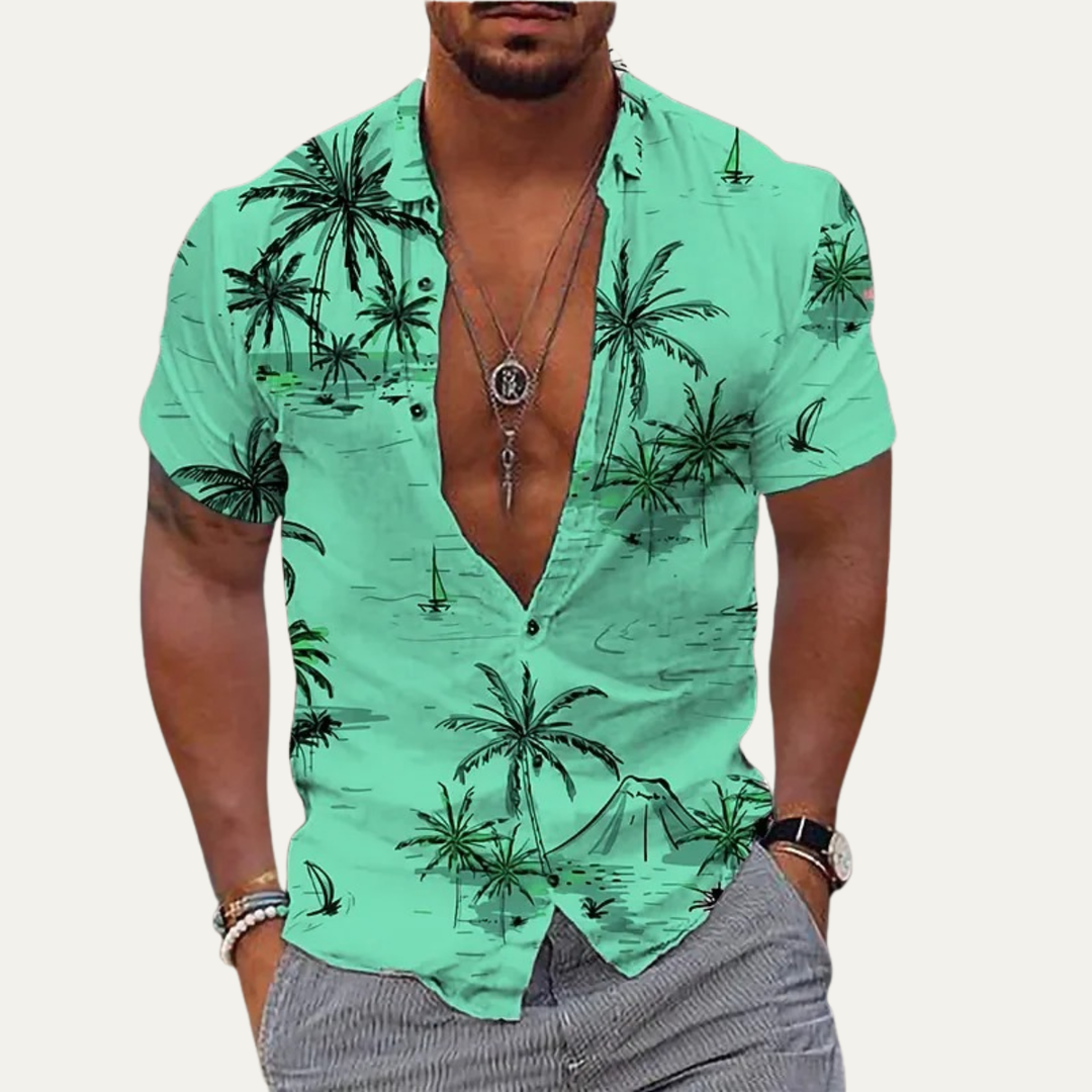 La Chemise de Plage Hawaïenne pour Hommes à Imprimé de Noix de Coco Tropicales Intemporelles de Glencrest Park