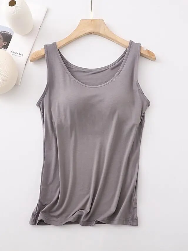 Débardeur Femme Avec Soutien-Gorge Intégré Sans Manches Décontracté Basique Col Rond Classique