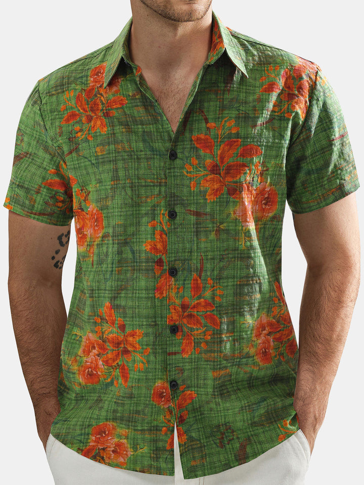 Chemise hawaïenne décontractée à manches courtes et motif floral pour homme