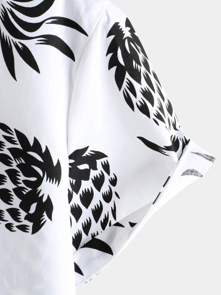 Chemise hawaïenne boutonnée à manches courtes en coton imprimé ananas pour homme