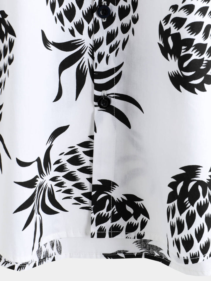Chemise hawaïenne boutonnée à manches courtes en coton imprimé ananas pour homme