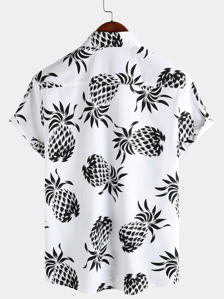 Chemise hawaïenne boutonnée à manches courtes en coton imprimé ananas pour homme