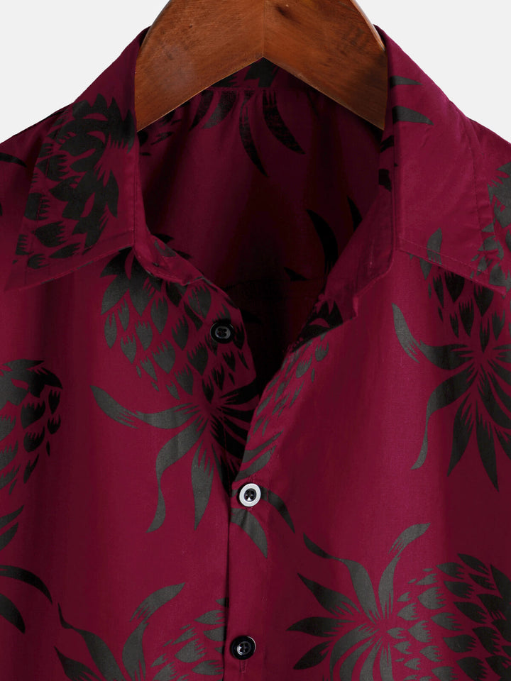 Chemise hawaïenne boutonnée à manches courtes en coton imprimé ananas pour homme