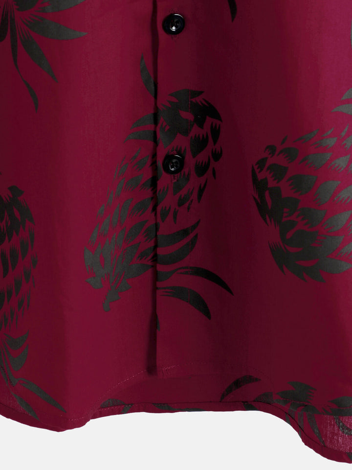 Chemise hawaïenne boutonnée à manches courtes en coton imprimé ananas pour homme