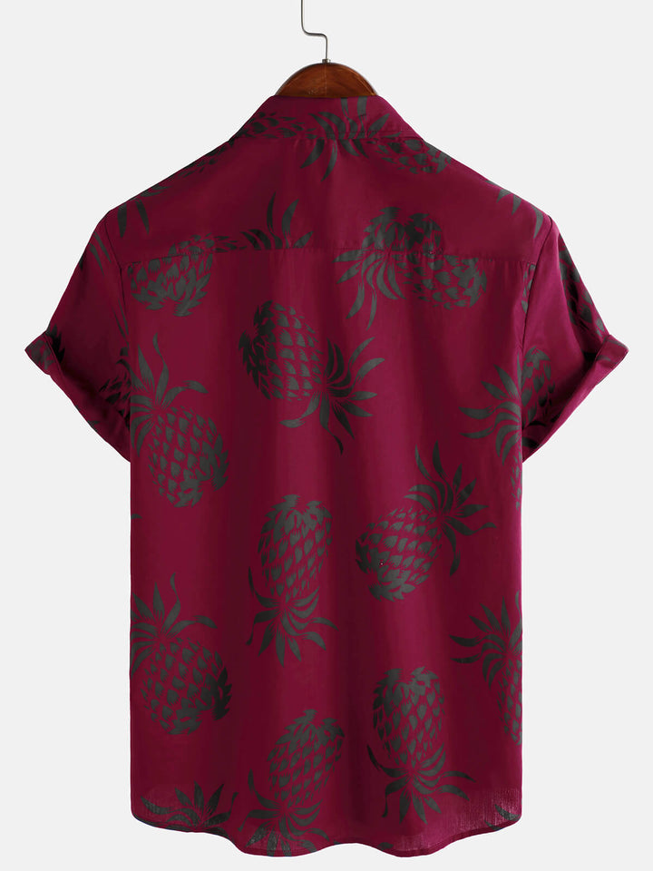 Chemise hawaïenne boutonnée à manches courtes en coton imprimé ananas pour homme