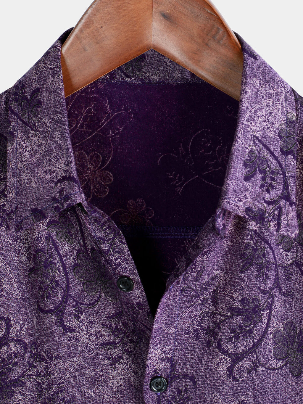 Chemise d'Homme Vintage Violet d'Été Respirante à Manches Courtes