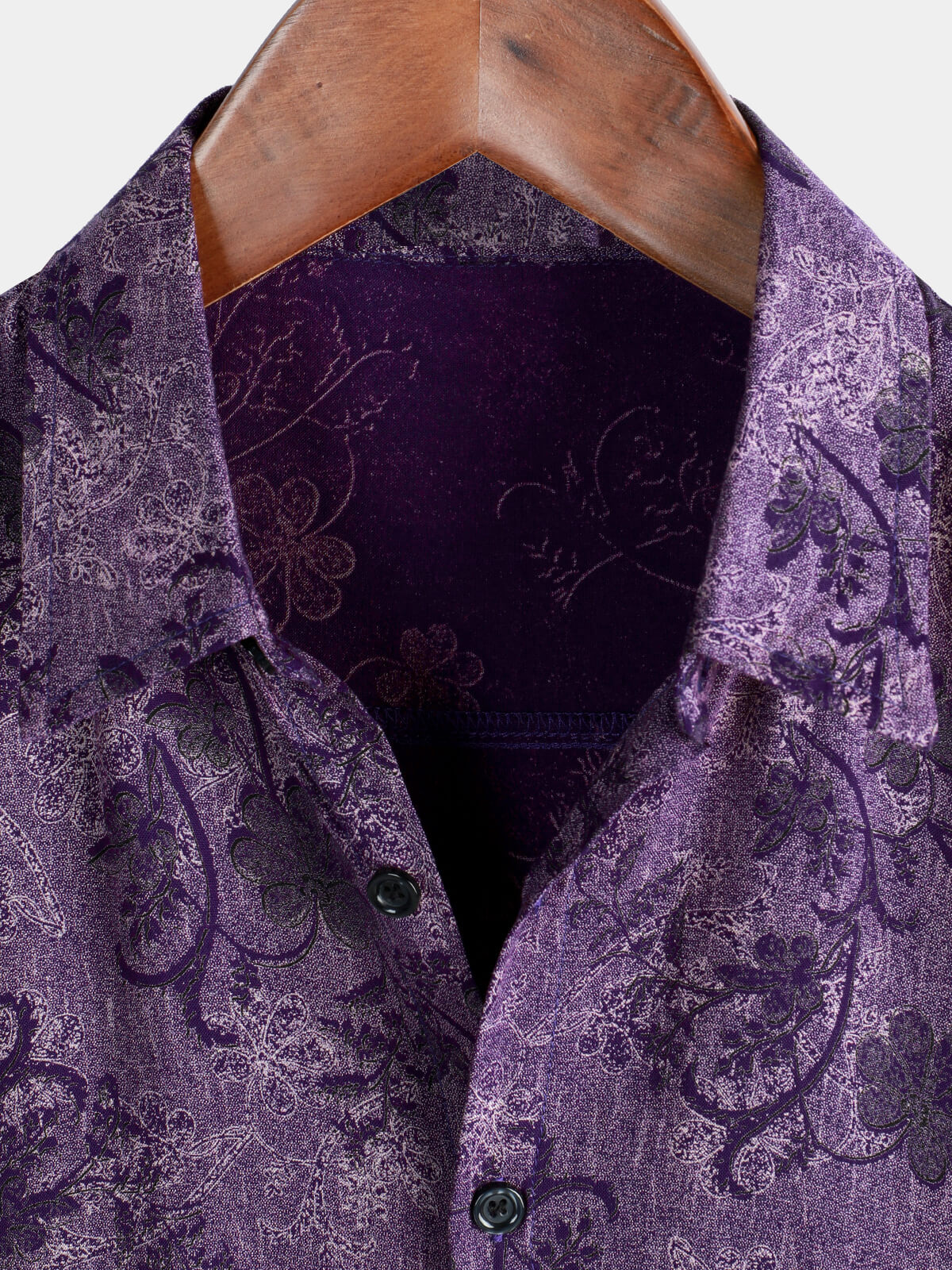 Chemise d'Homme Vintage Violet d'Été Respirante à Manches Courtes