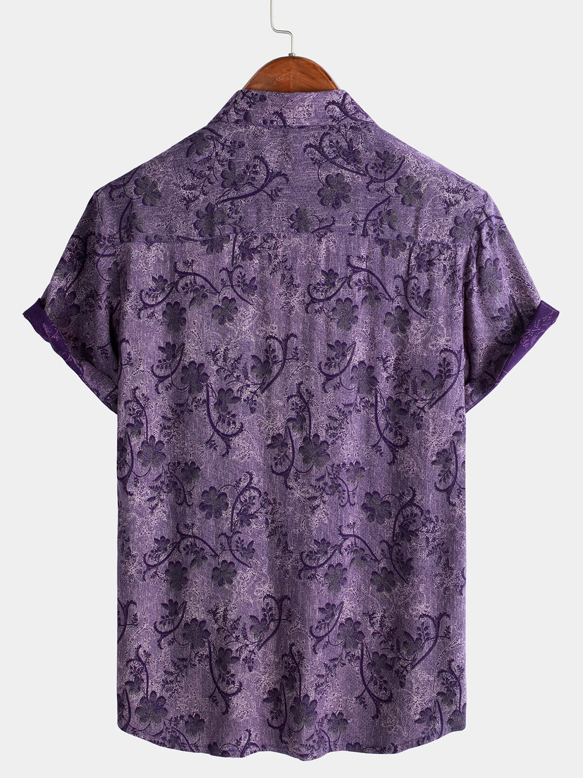 Chemise d'Homme Vintage Violet d'Été Respirante à Manches Courtes