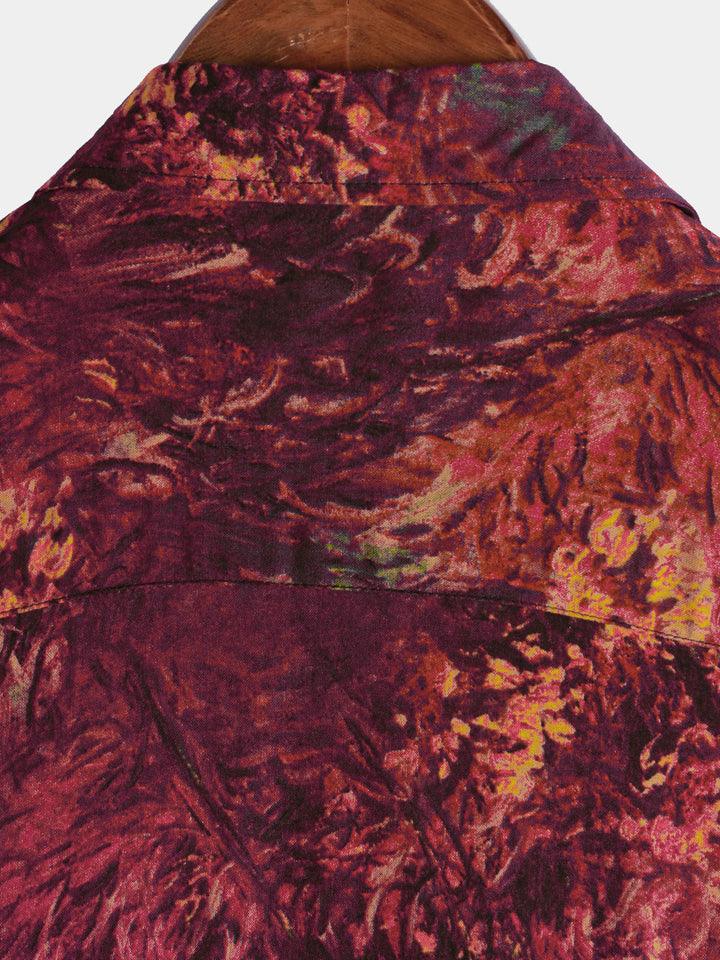 Chemise hawaïenne respirante à manches courtes pour homme, style rétro rouge