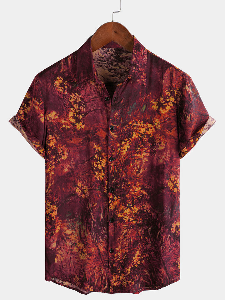 Chemise hawaïenne respirante à manches courtes pour homme, style rétro rouge
